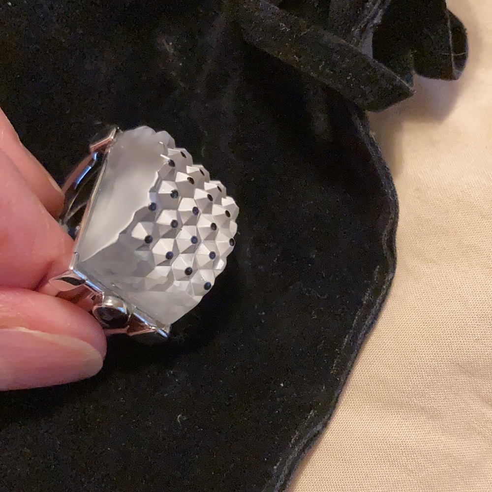 Lalique Silver Rectangular Cactus Ring Size 51 - image 6